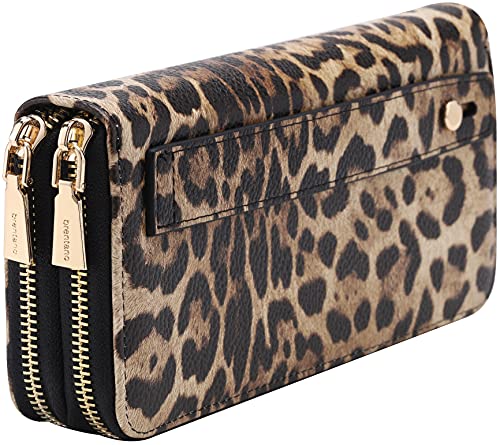 B BRENTANO Geldbörse aus veganem Leder mit doppeltem Reißverschluss und griffiger Handschlaufe, Leopard, Geldbörse mit Handgriff