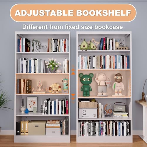 Image of 66 inch Tall Metal Bookcase, 5 Shelf Heavy Duty Bookcase with Adjustable Shelves, Large Book Storage Shelf for Living Room, Home Office, Library, White