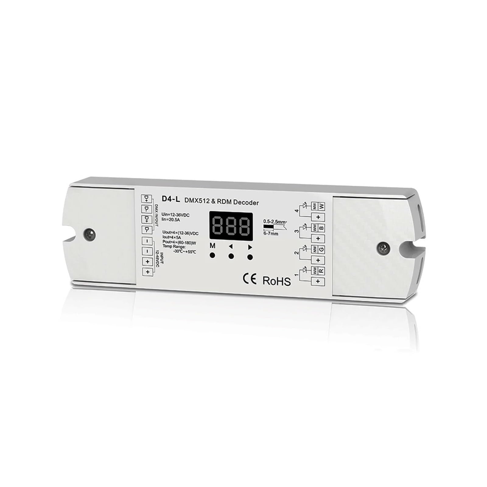 Décodeur DMX512 et RDM 4 canaux pour ruban LED RGBW à tension constante 12V 24V
