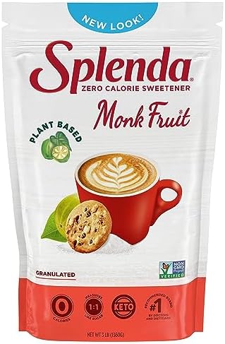 Splenda Monk Fruit Zero Calorie Plant Based Granulated Sweetener, 3 Pound Resealable Bag
