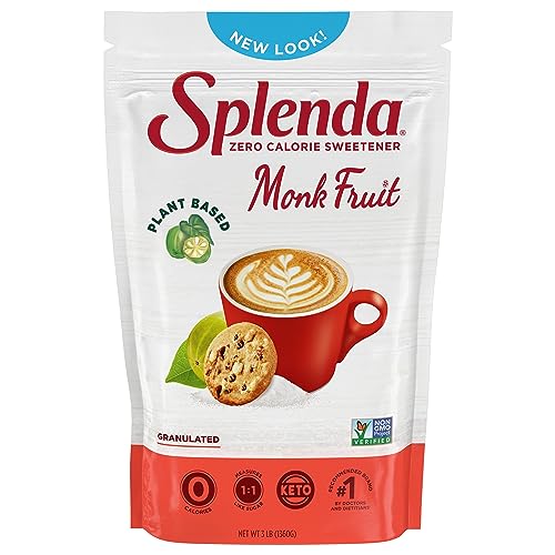 Splenda Monk Fruit Zero Calorie Plant Based Granulated Sweetener, 3 Pound Resealable Bag