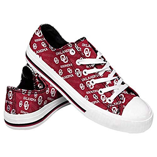 FOCO NCAA Oklahoma Sooners Womens College Ladies Low Top Repeat Print Canvas Sneakers Shoescollege Ladies Low Top Repeat Print Canvas Sneakers Shoes, Team Color, 7