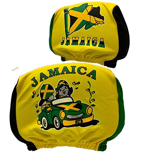 Jamaica Headrest Cover Flag Fit for Cars Vans Trucks-Sold by a Pairs w/Jamaican Boxing Gloves