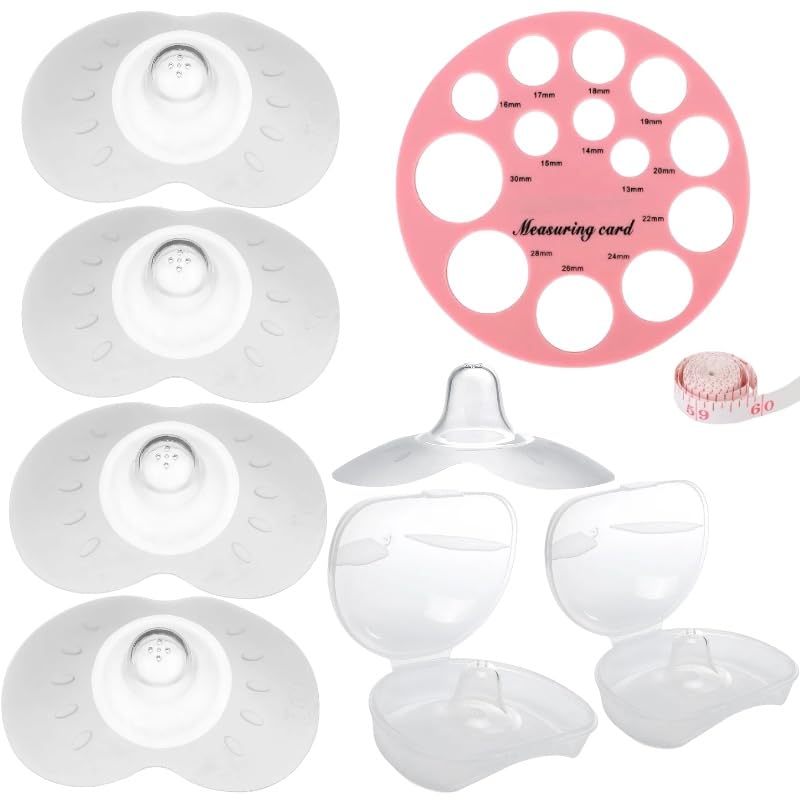 Image of Nipple Shields for Nursing Newborn | Four Nipple Shields with Two Carrying Cases and Measuring Card | (20mm) Contact Nipple Shields for Breastfeeding | Breastfeeding Essentials | 7 Piece Set