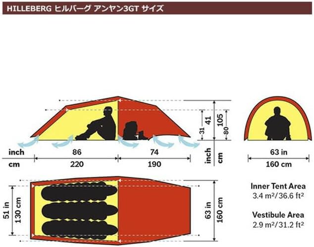 HILLEBERG ヒルバーグ アンヤン3 GT 2.0 (レッド) ヒルバーグ ロゴ