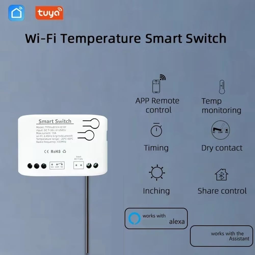 Tuya Smart Life WiFi-Schalterrelais Temperatur-Monitor Thermostatsensor Passives Trockenkontaktrelais DC 7-32 V