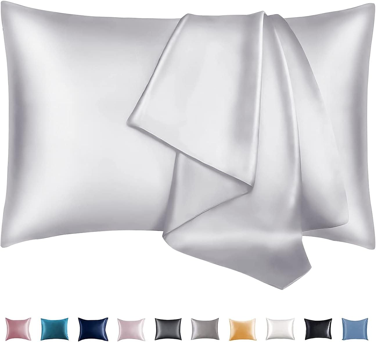 Leccod Satin Pillowcase for Hair and Skin 2 Pack Pillow Covers Cool Super Soft and Luxury (Queen, Silver Gray)