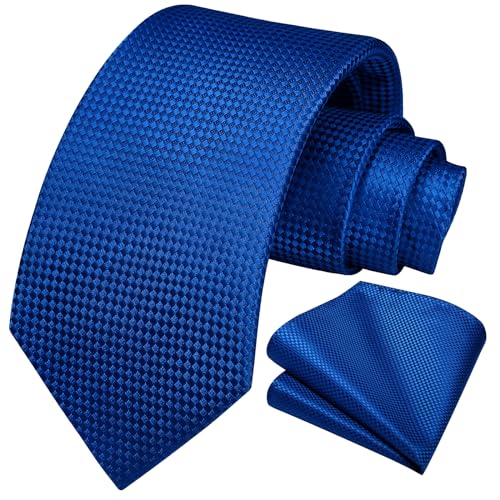 Image of HISDERN Ties for Men Solid Houndstooth Neckties Handkerchief Formal Business Tie & Pocket Square Set Wedding Party