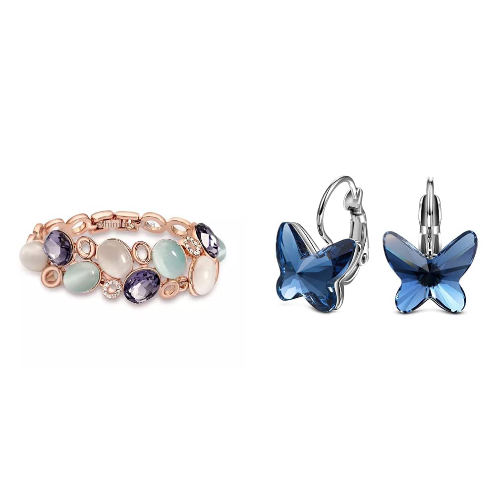 Shining Diva Fashion Latest Stylish Rose Gold Austrian Crystal Bracelet For Women And Girls & Italian Designer Copper Earrings For Women (Blue) (B0B9XM7G2D) Amazon Price History, Amazon Price Tracker