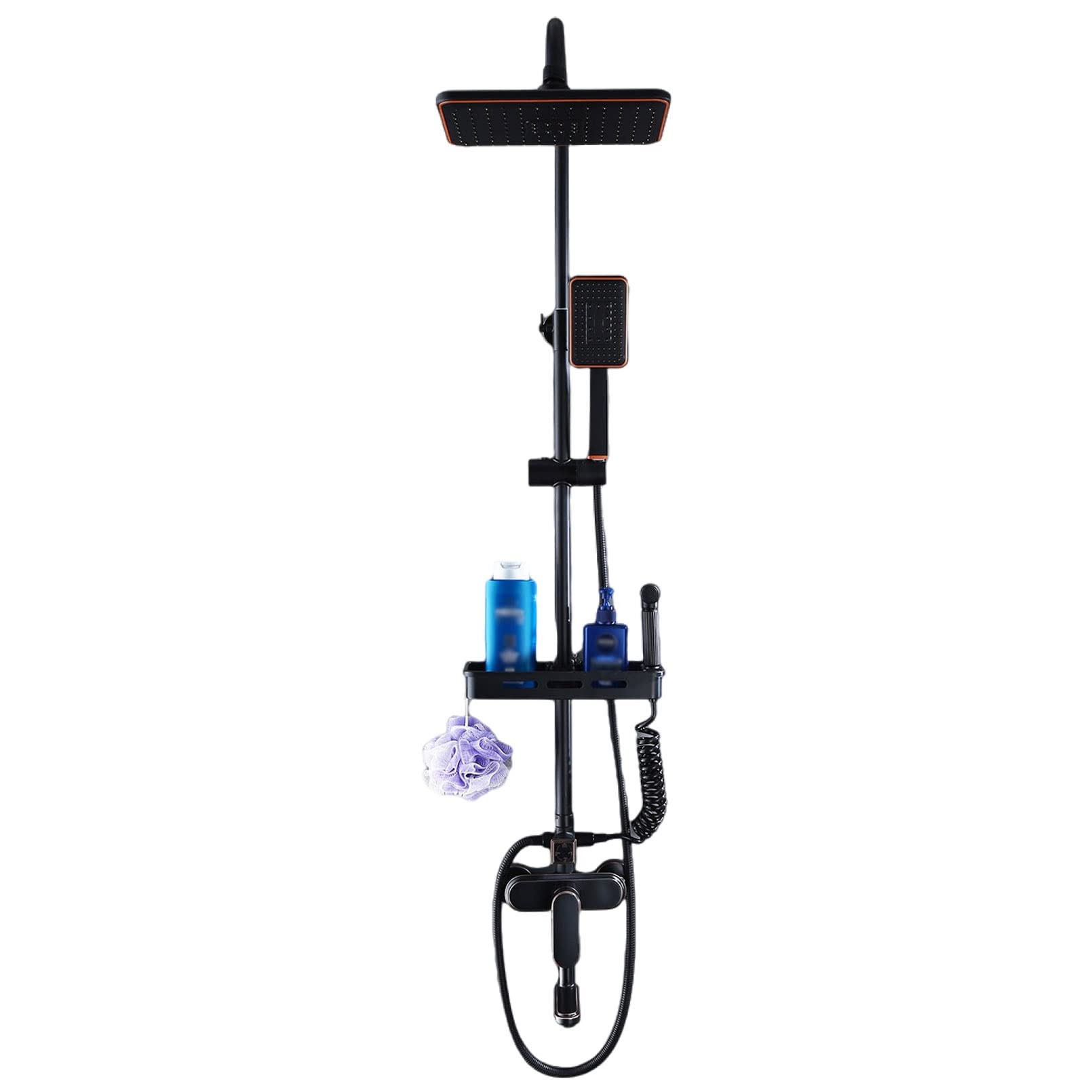 Cabezal de ducha, cabezal de ducha de lluvia de alta presión de 8 pulgadas/cabezal de ducha de mano con brazo de extensión, cabezal de ducha antifugas con soporte y manguera, color negro