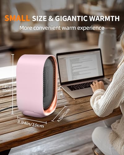 Image of Space Heater, Portable Heater for Indoor Use, Small Electric Heaters with Overheat & Tip-Over Protection, Mini Desk Heaters for Office Bedroom Bathroom, Compact & Efficient Heating, Pink