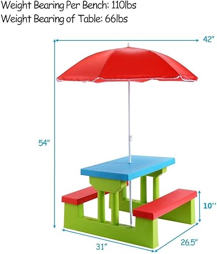Miniatura 7 de Mesa de picnic grande de fácil almacenamiento con sombrilla para jardín patio plegable para niños banco para el aire libre Costzon