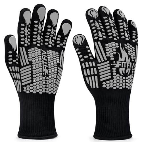 Image of BBQ Gloves, Oven Gloves, 1472F Extreme Heat Resistant Barbecue Gloves, Silicone Non-Slip Oven Mitts, Kitchen for Cooking, Grilling, and Baking (Gray)