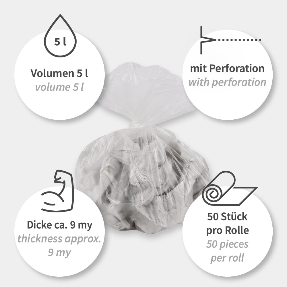2500 Stück Franz Mensch Müllbeutel Light 5l transparent HDPE | Rolle, 43 x 35 cm, 9 my, Karton, Müllsäcke, Mülltüten, Mülltonnen, Abfallsack