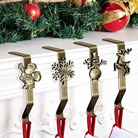 Christmas Stocking Holders Set of 4 , Christmas Stocking Hangers Stocking Hooks for Mantel, Xmas Stocking Hanging Holders for Christmas Home Decoration Cover