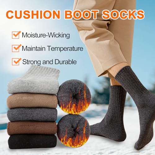 Josnown Thermal Socks for Men 5 Pairs Winter Thick Cozy Cushion Boot Socks for Cold Weather4
