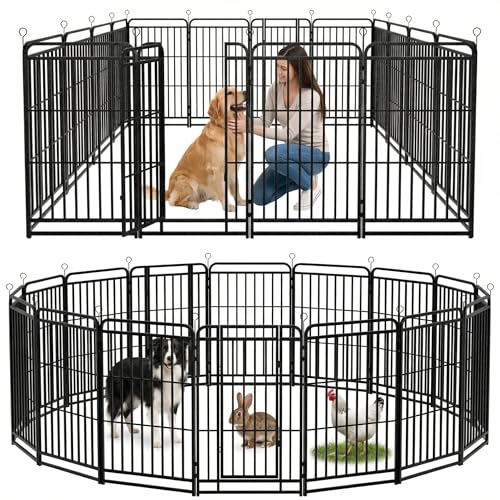 Image of Dog Fence Outdoor for Yard 16 Panels 47'' Rustproof Metal Dog Playpen