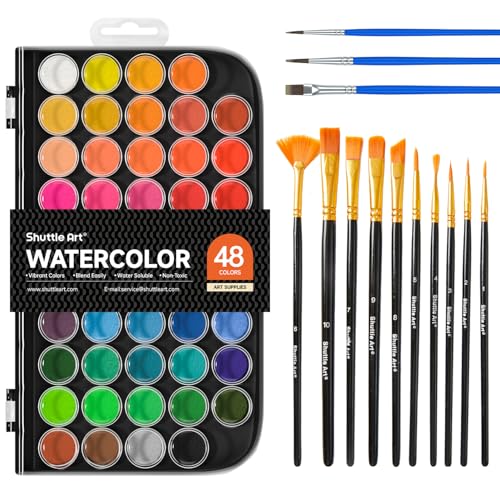 Shuttle Art 58 Pack Watercolor Paint Set, 48 Colors Watercolor Pan with 10 Paint Brushes for Beginners, Artists, Kids & Adults to Water Color Paint, Bullet Journal, Calligraphy Practice