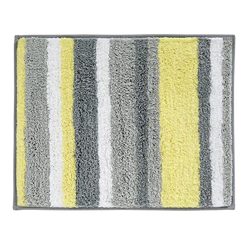 Mdesign Striped Microfiber Polyester Spa Rugs For Bathroom Vanity, Tub/Shower - Water Absorbent, Machine Washable, Includes Soft Non-Slip Rectangular Accent Rug Mat In 3 Sizes - Set Of 3 - Gray/Yellow #TOP5
