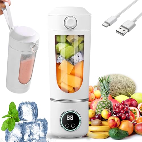 Batidora portátil de 700 ml, mini batidora de pie, 12 cuchillas de acero inoxidable, exprimidor recargable, pantalla digital, barra de silicona, limpieza