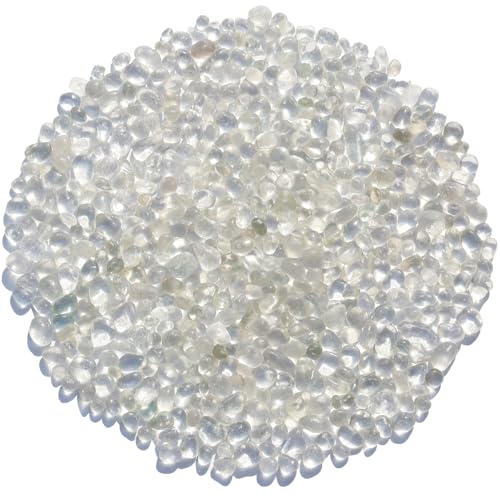 Sea Glass Stones - White Clear Glass Pebbles Gemstones - Perfect for Aquarium Rocks, Fish Tank Gravel, Vase Fillers, DIY Crafts, and Home Decor (0.9LB/14oz)