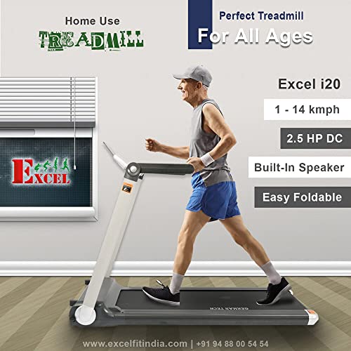 Image of Excel i20 Home Treadmill | Bluetooth Connected - Controlled by Mobile | 2.5 HP Powerful Motor, Speed 1-14 KMPH, User Weight 90 Kg, Easy Installation (DIY)