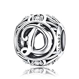 925 Sterling Silver with Cubic Stones, Complete A~Z Gift Options Alphabet Charm Letter Beads fit...
