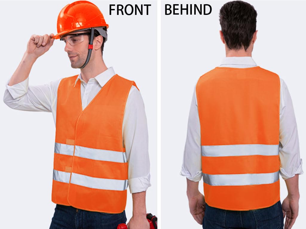 10 Pièces Gilet Réfléchissant de Sécurité Haute Visibilité pour Voiture, Conducteurs et Travailleurs Unisexe, Orange