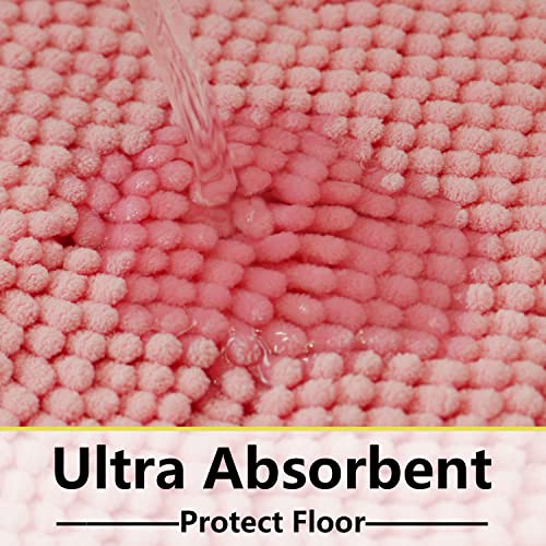 Image of Bathroom Rugs Chenille 3-Piece Extra Soft and Absorbent Shag Bathroom Rugs, Machine Wash Mat, Strong PVC Non-Slip Underside, Plush Carpet Mats (Pink)