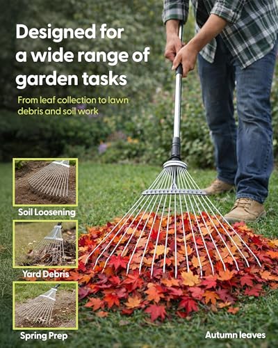 Keplin Garden Rake with Telescopic Handle, 15 Tine Expandable Metal Rake - Image 3