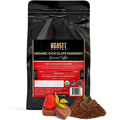 Organic Chocolate Raspberry Coffee | Chocolate Coffee Ground | Gourmet Medium Roast Organically Flavored Ground Coffee | Caffeinated Organic Double Chocolate Coffee - 12 Ounces Roasted Flavored Coffee Grounds By Roastt Coffee #TOP13
