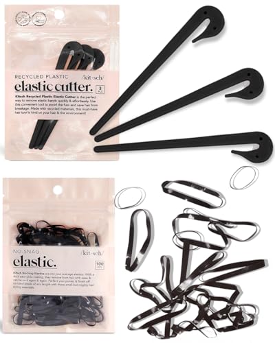 Image of Kitsch Elastic Hair Tie Cutter with 100 Pcs No-Snag Rubber Bands, Remove Elastic Bands Quickly and Effortlessly, 3 Pcs Rubber Band Cutter for Hair | Ideal Gifts for Women - Black