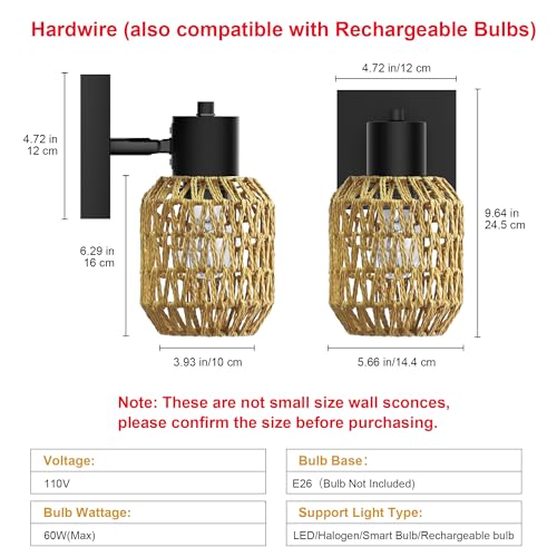 Chicluxbohorattanwallsconcessetoftwohardwiredfarmhousewalllampswith330adjustablearmindoorrusticwallmountlightfixturesforbedroomlivingroomhallwaybulbsnotincluded  Urban Country Home Decor Chiclux boho rattan wall sconces set of two hardwired farmhouse wall lamps with 330adjustable arm indoor rustic wall mount light fixtures for bedroom living room hallway bulbs not included  urban country home decor
