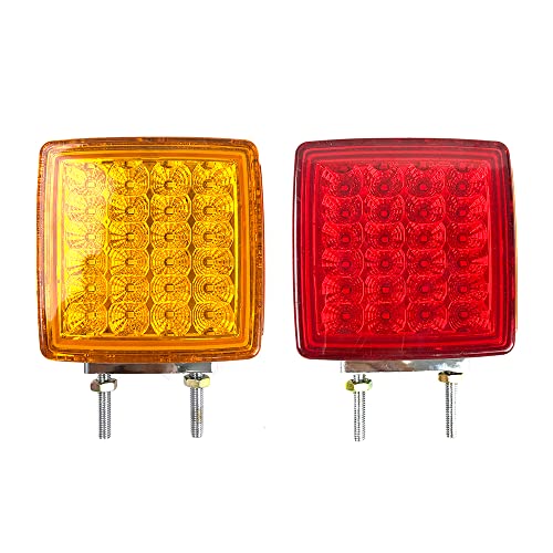 Riloer LED Pedestal Lights Amber/Red Double Face LED Turn Signal Light M12 Stud Mount Fender Lights for Heavy Truck Trailer (Pack of 2)