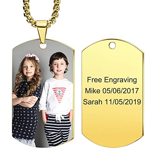 MunkiMix Personalizado Placas de identificación Collares con Texto e Imagen Grabados con Colgante de Imagen en Color/Blanco y Negro Regalo para Hombres/Mujeres Joyas grabadas. (6 Colores)