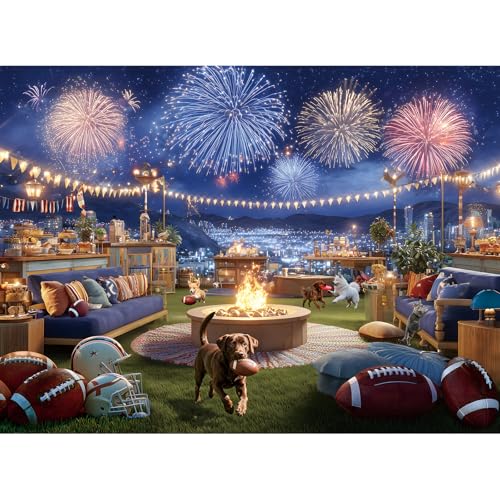 ZSYCZAO 500 Pieces Puzzle for Adults, American Football Rooftop Party Fireworks Jigsaw Puzzle, Puzzles for Adults 500 Pieces, Perfect for Sports Fans,...