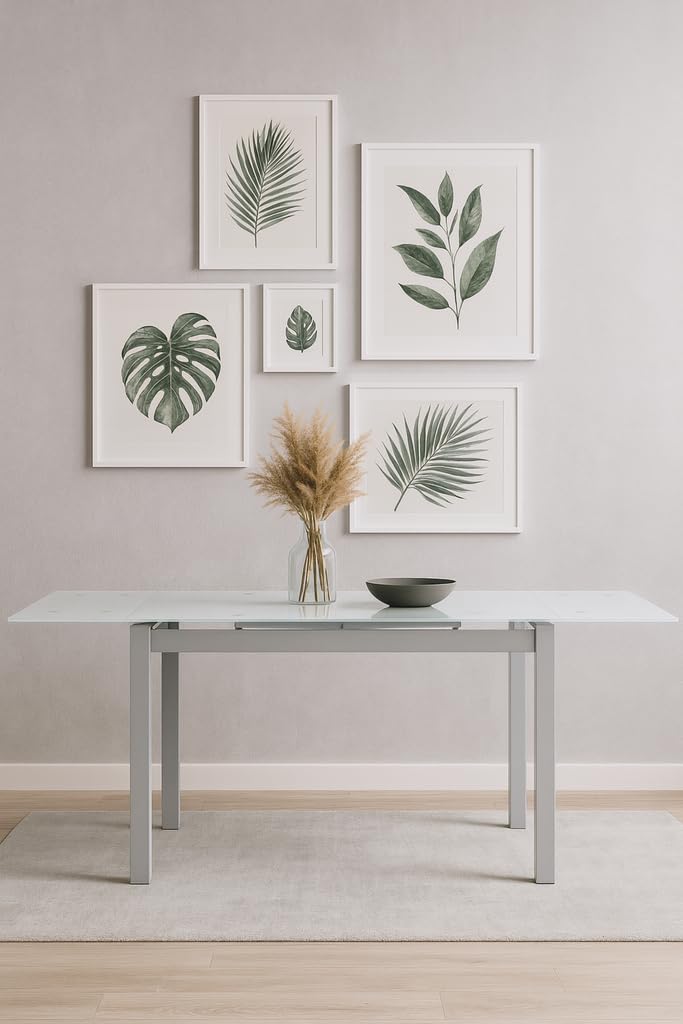 Tavolo da pranzo allungabile bianco con telaio grigio argento - 110/170x70x75 cm - piano in vetro temperato e gambe metalliche - design moderno ed elegante
