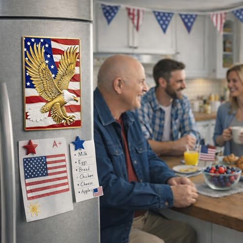 Imán decorativo de águila 3D con bandera americana miniatura 2