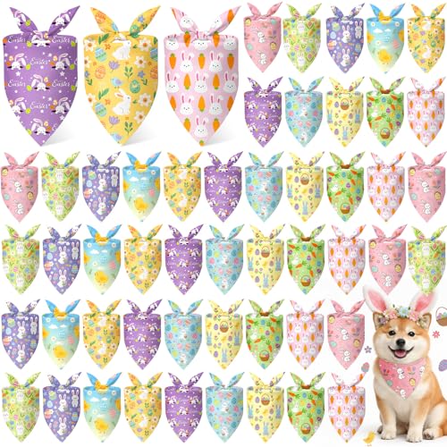 Weewooday 50 bandanas de Pascua para perros a granel con patrón de conejo, huevo, zanahoria, baberos suaves, triangulares ajustables, bufanda para mascotas, pajarita para disfraces pequeños, medianos