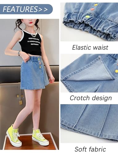 Happy Cherry Girls Summer Casual Blue Denim Pants Elastic Straight Fit Stretch Loose Jeans Pull on Denim Jeans3