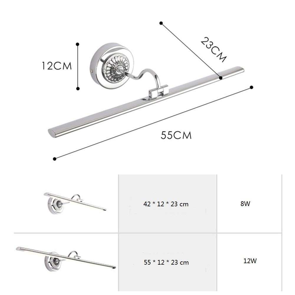 Modernos LED luces para tocador de baño, cromo impermeable anti-niebla, lámparas de pared de acero inoxidable de acrílico natural de los faros de luz de espejo,12W