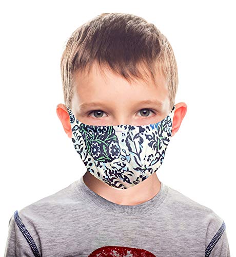 Reusable Kids Face Cloth Mask - 3 Layers Breathable Fabric Mask with Built in Polypropylene Non-woven Filter - 2 Pack