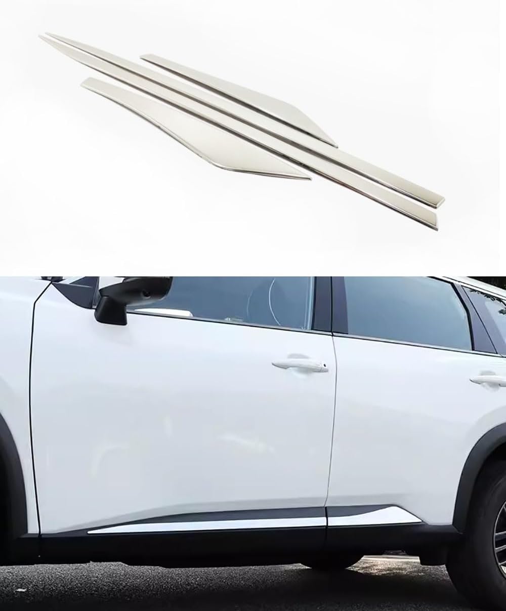 Car Accessories Fit for Nissan Rogue 2021-2024 S SV Stainless Steel Exterior Body Side Door Molding Cover Trim 4PCS Set （Silver Titanium Wire Drawing）
