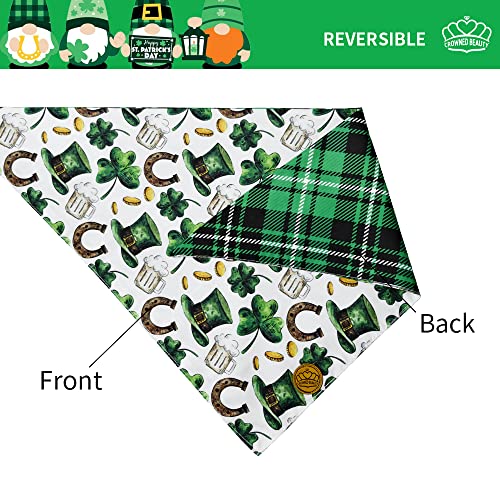 Crowned Beauty St Patricks Day Dog Bandanas Large 2 Pack, Rustic Set, Plaid Shamrocks Clovers Tartan Adjustable Triangle Holiday Reversible Green Scarves For Medium Large Extra Large Dogs Pets #TOP4