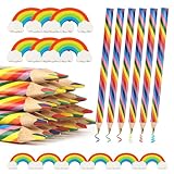 Paquete de 24 Lápices Arcoíris Lápices Arcoíris para Niños con 12 Borradores Lápices de Colores 4 en 1 para Niños con Caja de Almacenamiento para Dibujar Dibujar y Colorear
