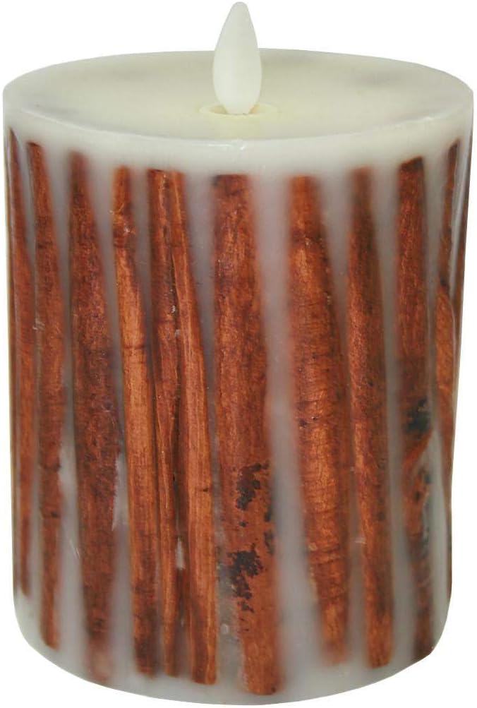 Raz Imports 3.5"X5" Moving Flame Cinnamon Stick Pillar Candle - Flameless Lighting Accent and Battery Operated Flickering Light Source with Timer - Fake Candles for Living Room, Patio and Bedroom
