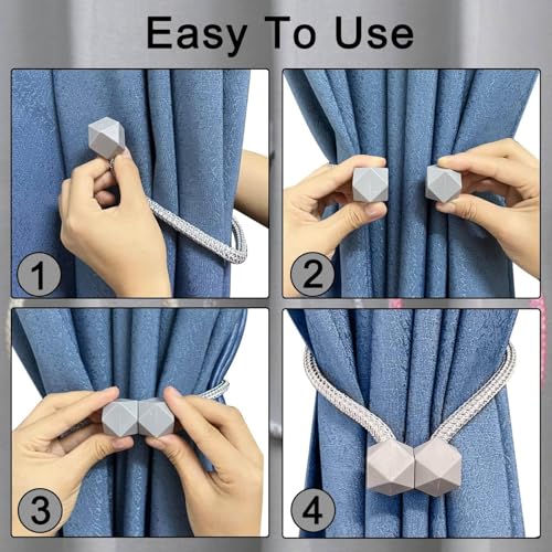 Image of TIED RIBBONS Set of 4 Magnetic Handmade Decorative Curtain Tiebacks Thicker (Grey, 18 Inch) - Twist Rope & Strong Tieback Window Holdbacks Draperies Holders Decorative for Sheer Drapes Indoor Outdoor