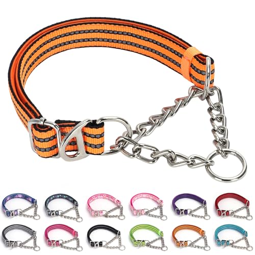 No-Pull Martingale Dog Collar for Medium Large Extra Large and XXL Dogs- Reflective Padded Strap & Durable Chain, Anti-Escape Design for Safe Walks &