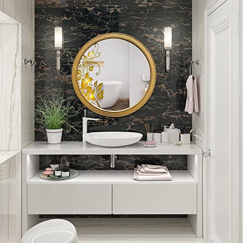 Keqam Round Mirror, Gold Round Mirror 23.6 Inch, Metal Frame, Round Bathroom Mirror For Wall, Living Room, Bedroom, Bathroom, Entryway, Hallway. Wall Art Decoration #TOP5