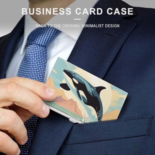 Orca in The Sea Business Card Holder Slim Portable Business Card Case Metal Pocket Name Card Holder Wallet for Men Women Office Travel3